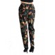 Pantaloni Dama Din Panza Topita Bumbac Cu Siret In Talie,Motiv Floral,Marime Mare